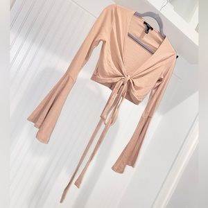 Cropped Wrap Around Flare Sleeve Top